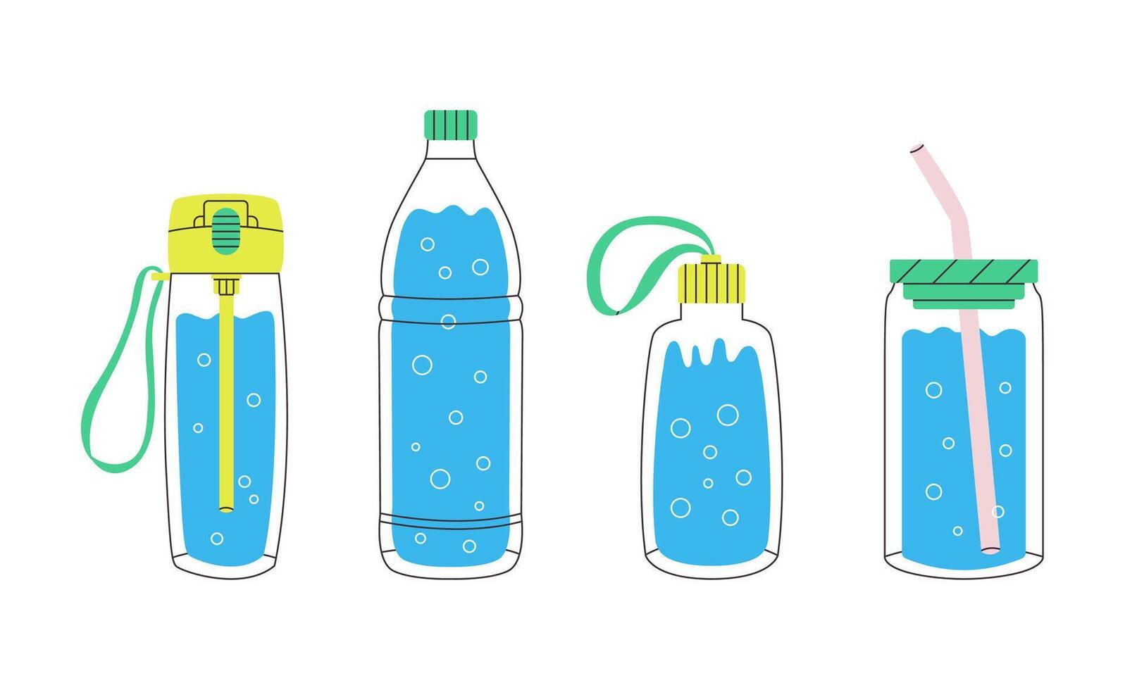 Various bottles with water vector