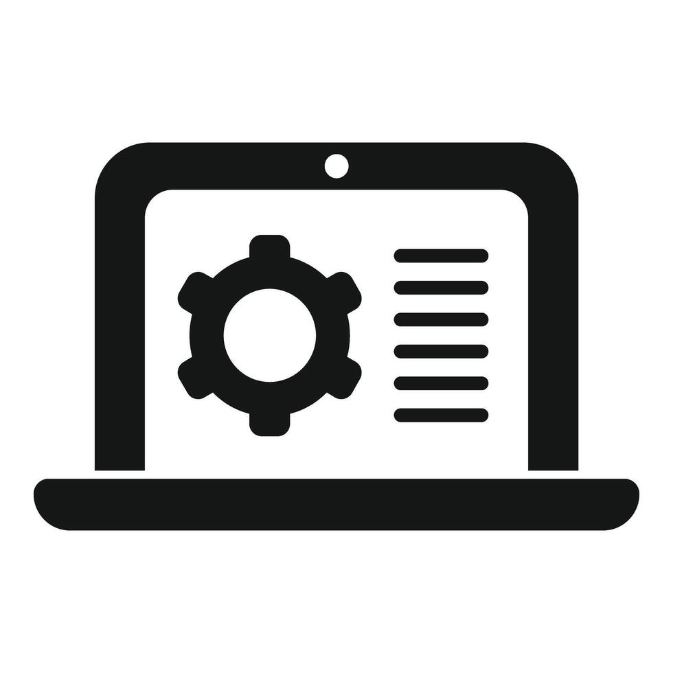 Laptop gear overview icon simple vector. Solitary tech cog vector