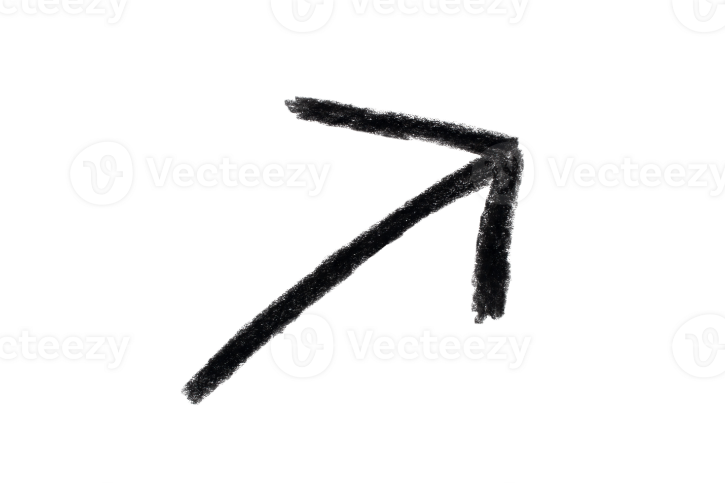 Arrow sign drawn with black crayon pencil isolated on transparent background png