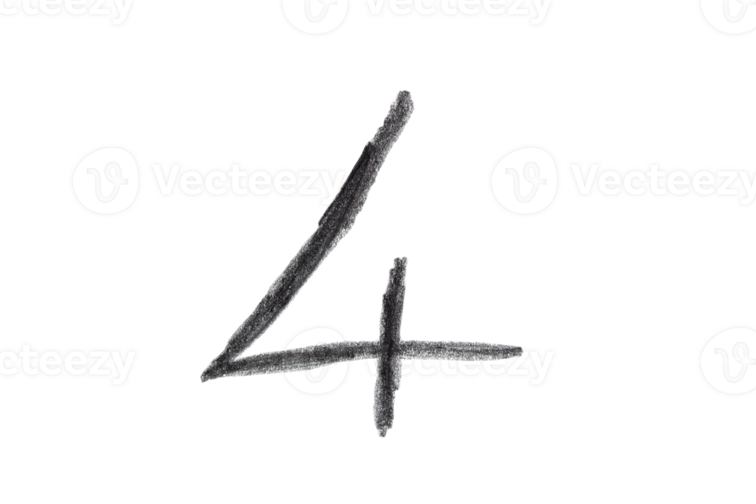 Hand drawn number 4 with pencil on transparent background png