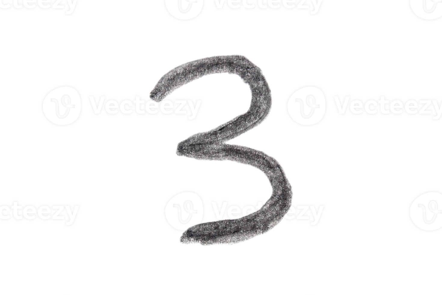 Hand drawn number 3 with pencil on transparent background png