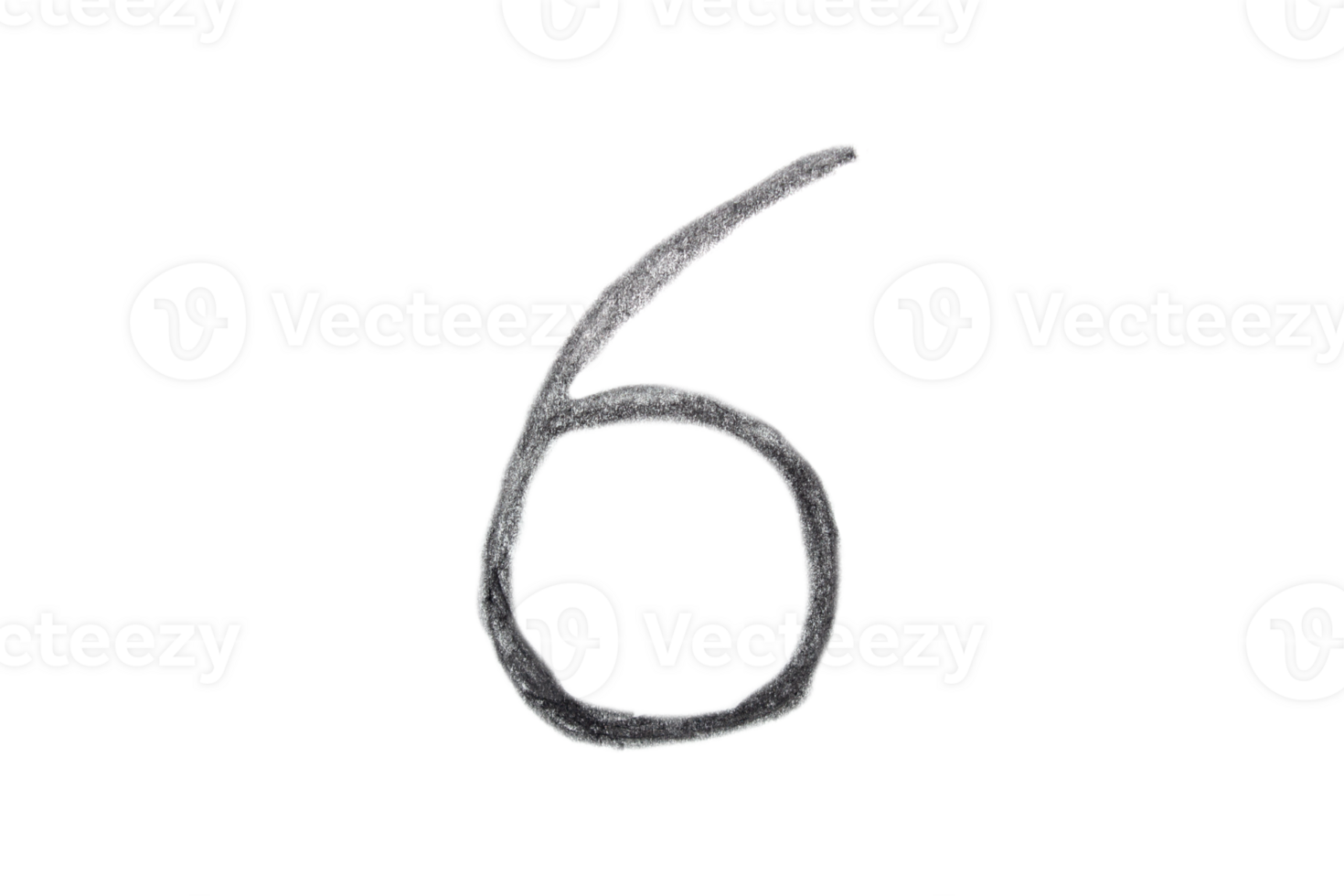 Hand drawn number 6 with pencil on transparent background png