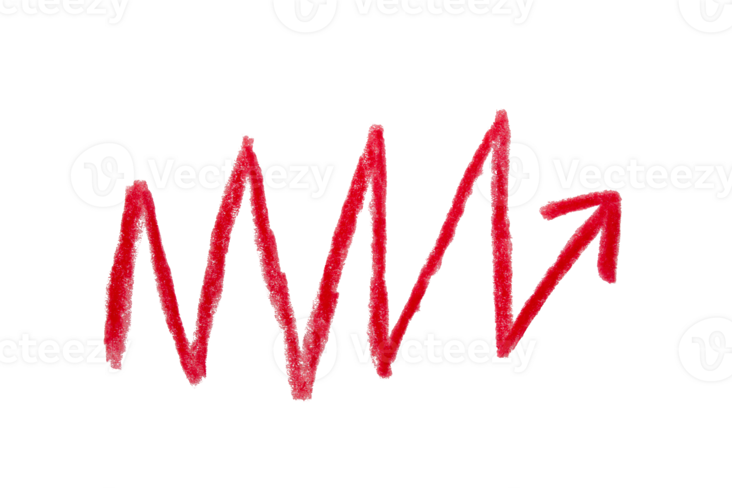 Arrow sign drawn with red crayon pencil isolated on transparent background png