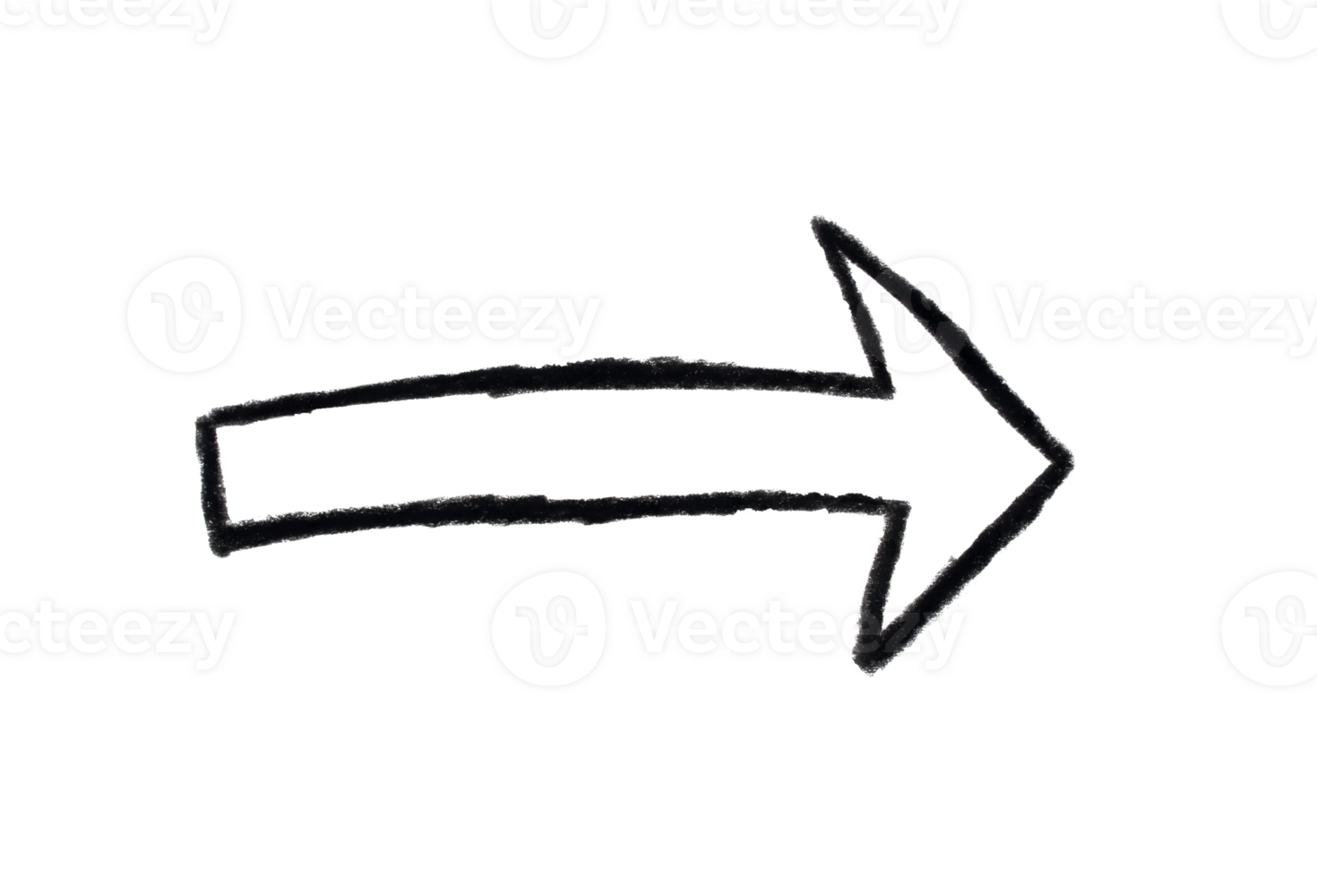 Arrow sign drawn with black crayon pencil isolated on transparent background png