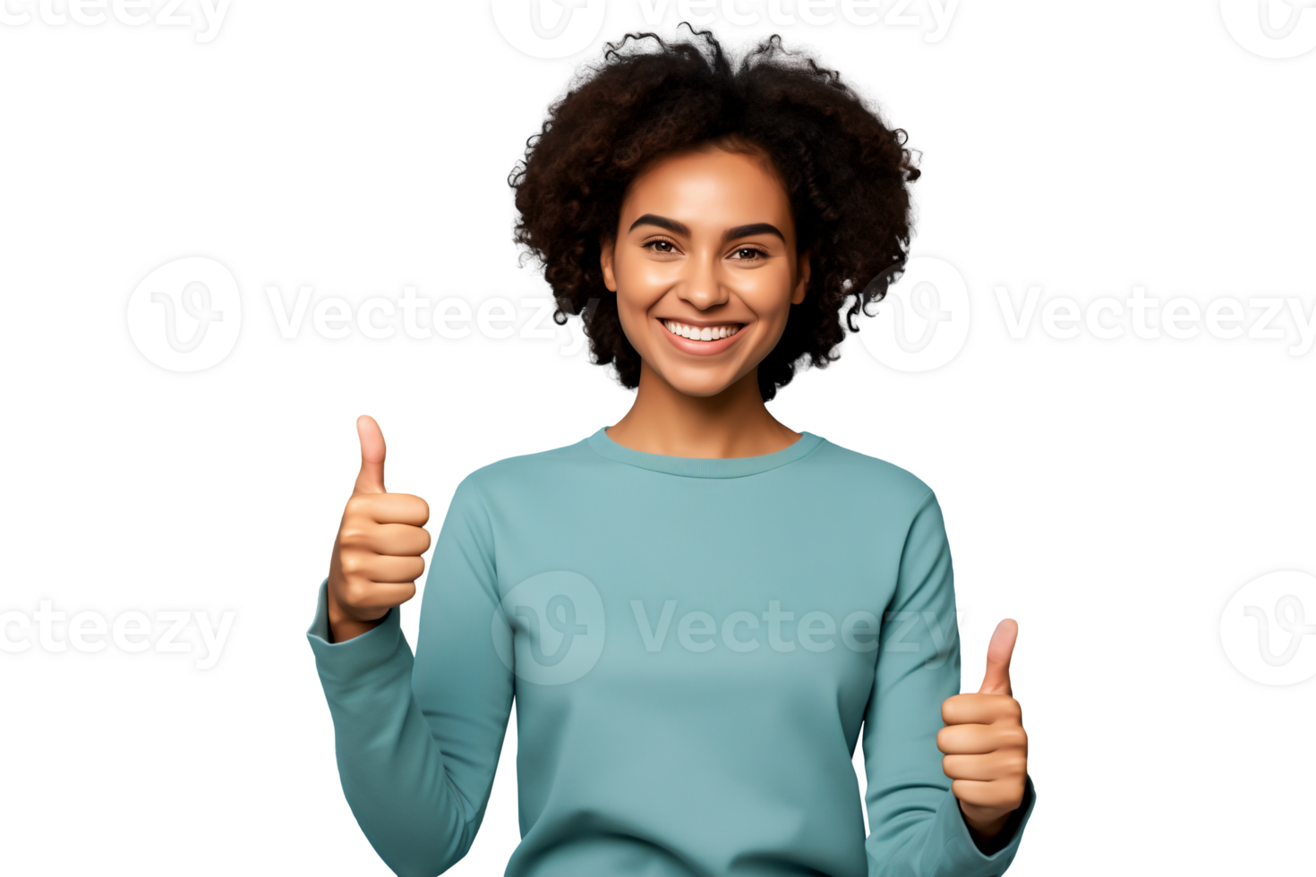 AI generated Young smiling woman showing thumbs up, isolated on transparent background png