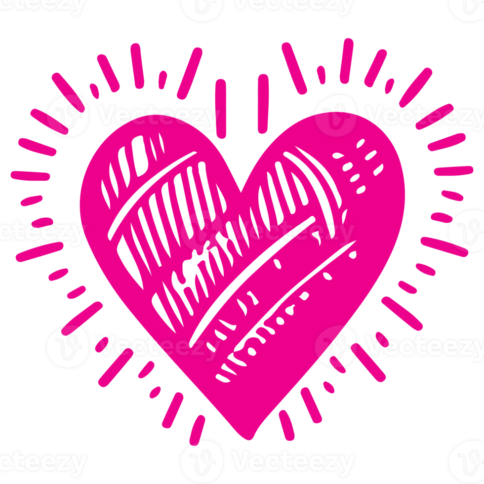 AI generated heart shape icon sign symbol element to decoration png file transparent. Hand draw pink heart line doodle style