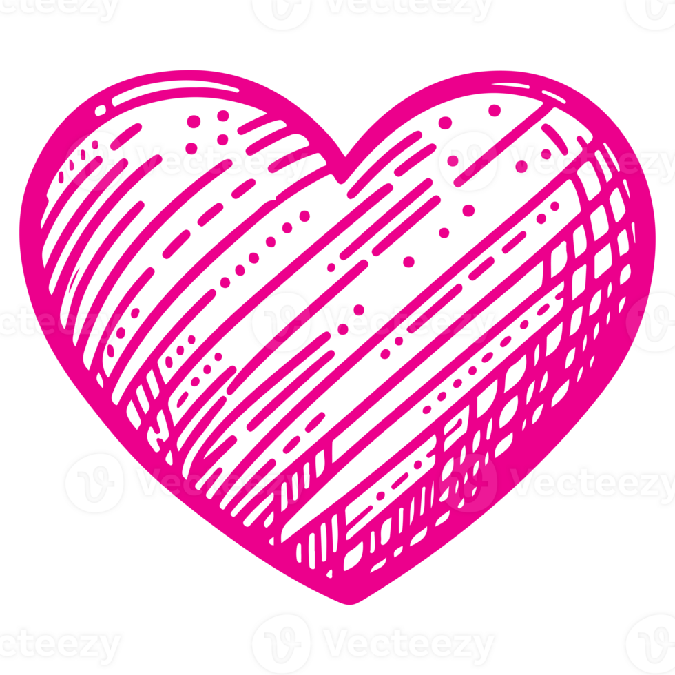 AI generated heart shape icon sign symbol element to decoration png file transparent. Hand draw pink heart line doodle style