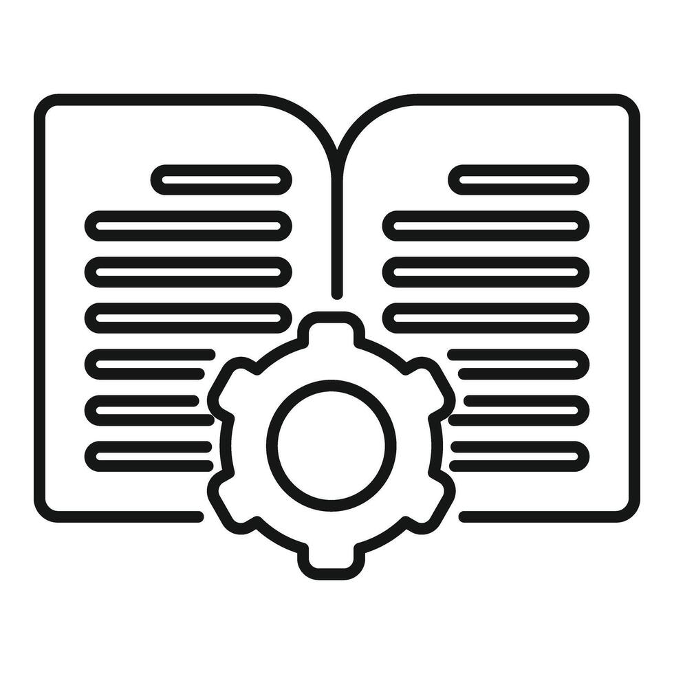 Gear book touch icon outline vector. Overview technical vector