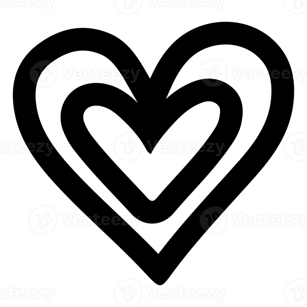 AI generated scribble heart shape icon sign symbol element to decoration png file transparent. black line doodle style