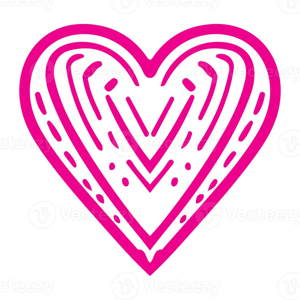 AI generated heart shape icon sign symbol element to decoration png file transparent. Hand draw pink heart line doodle style