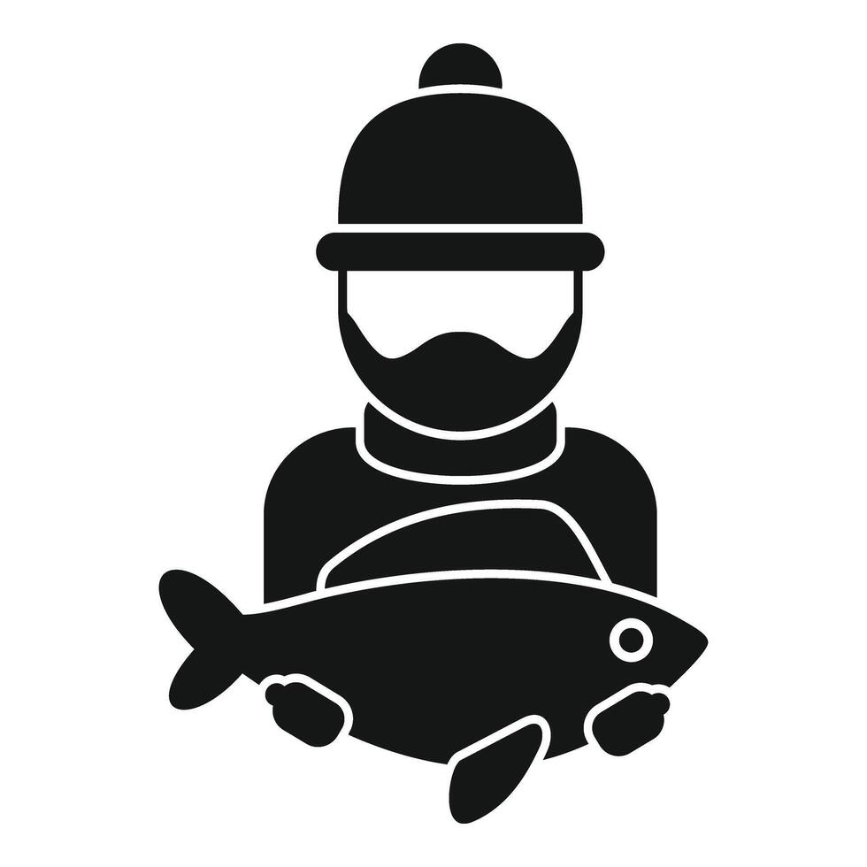 Ice fisher catch big fish icon simple vector. Camping snow vector