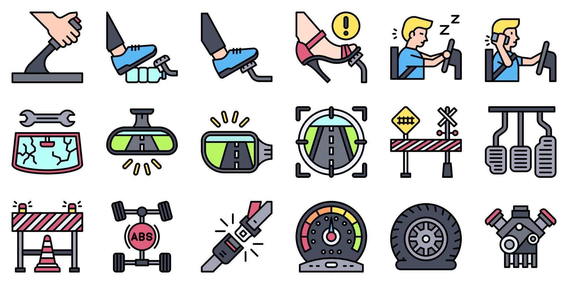 Car accident and safety related filled icon set 3 vector