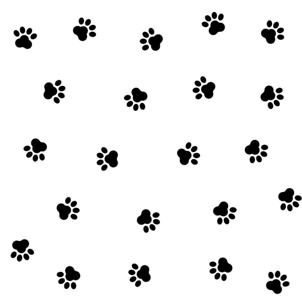 Black Cat paw on white blackground seamless pattern, vector illustration