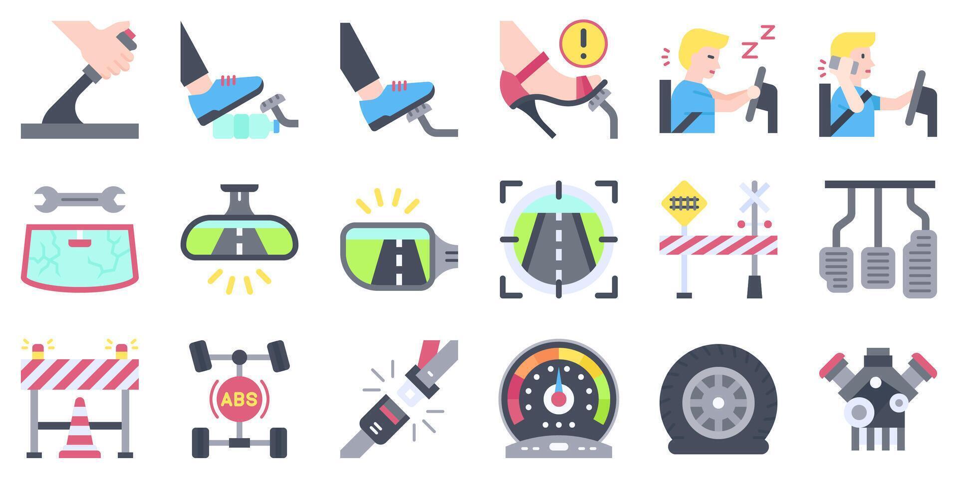 Car accident and safety related flat icon set 3 vector