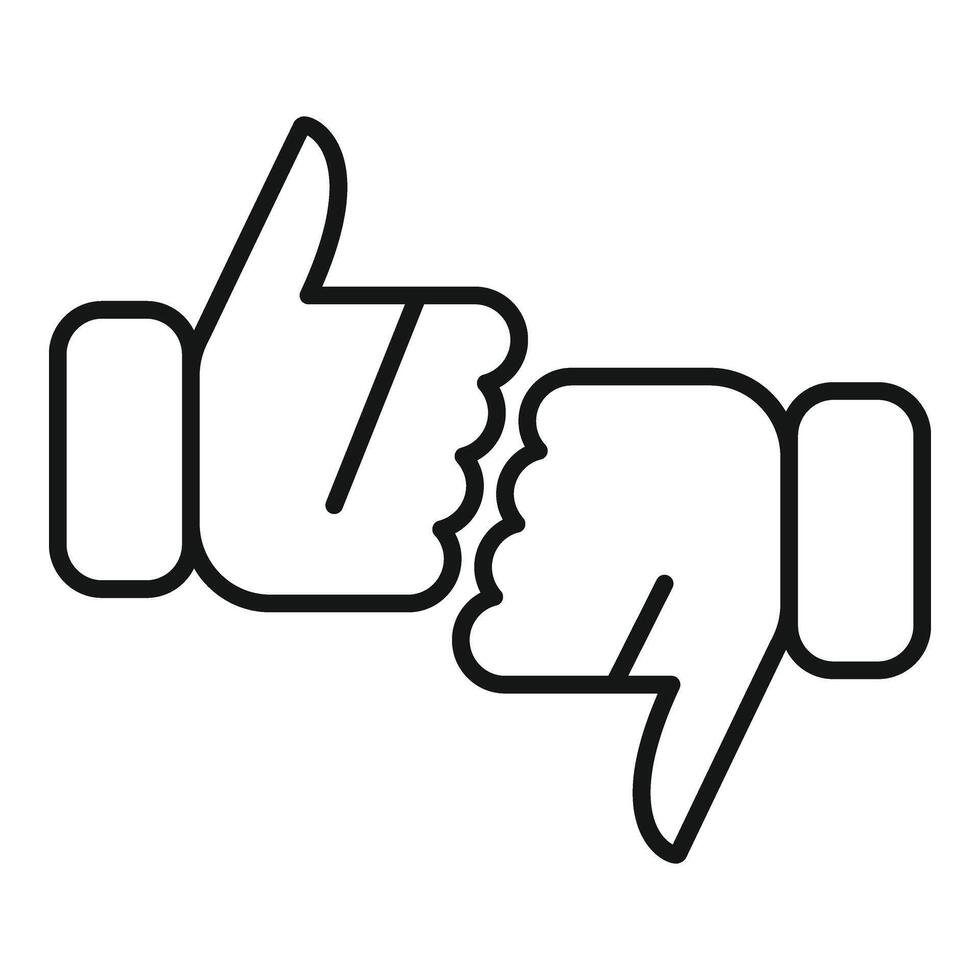 Thumb up and down icon outline vector. Reason solution vector