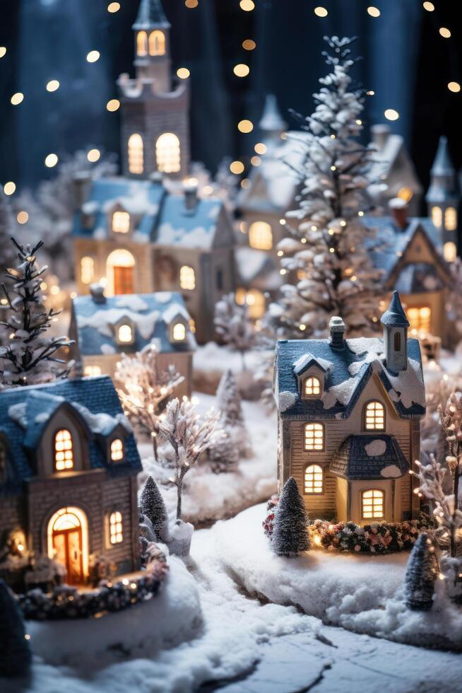 AI generated A snowy village A cozy and charming winter village scene photo