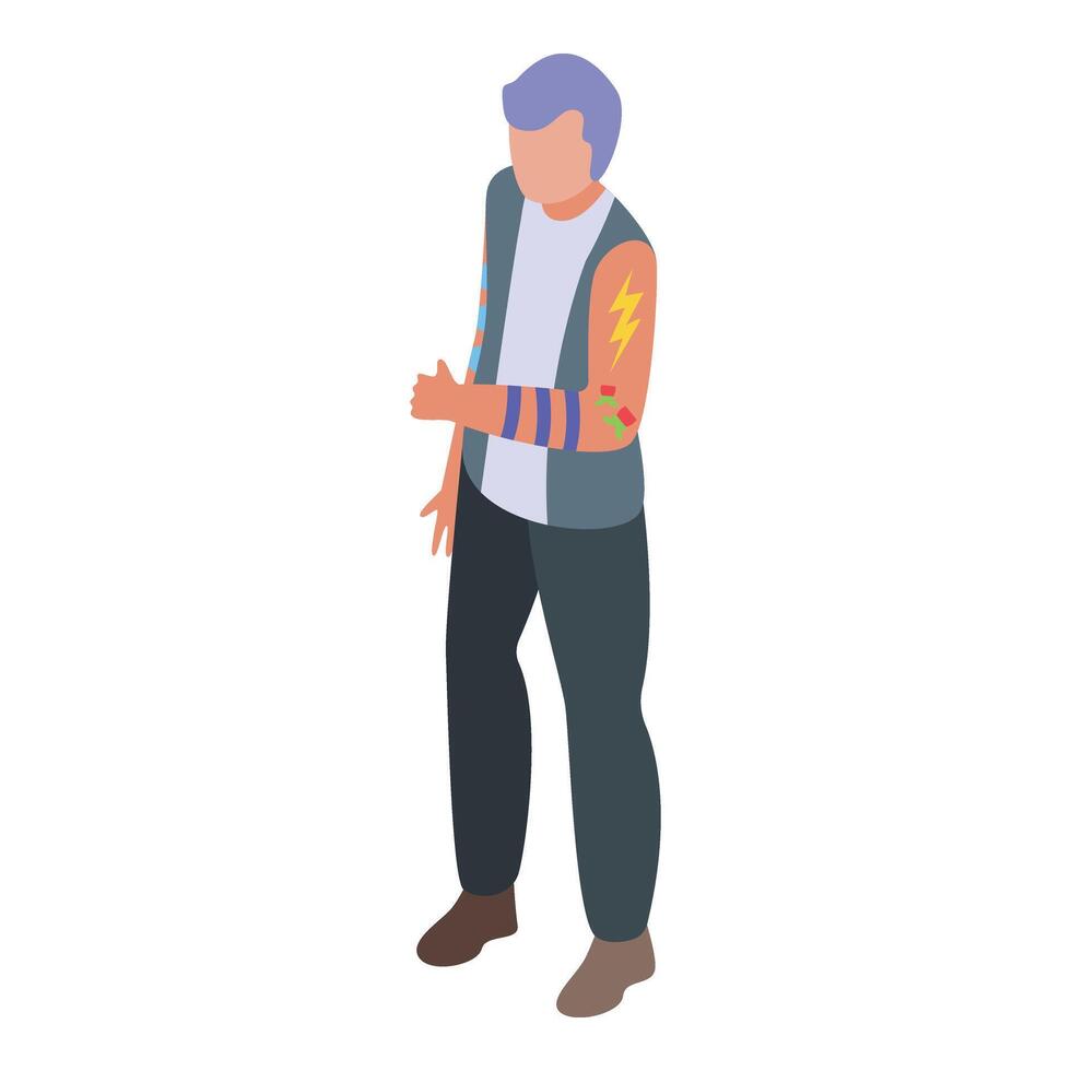 Old male with tattoos icon isometric vector. Freak man body vector