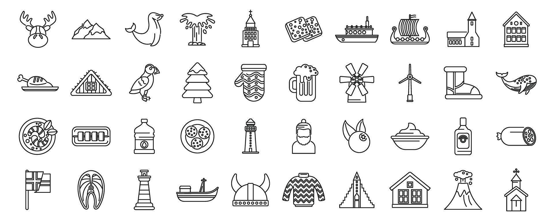 Iceland icons set outline vector. North island polar vector