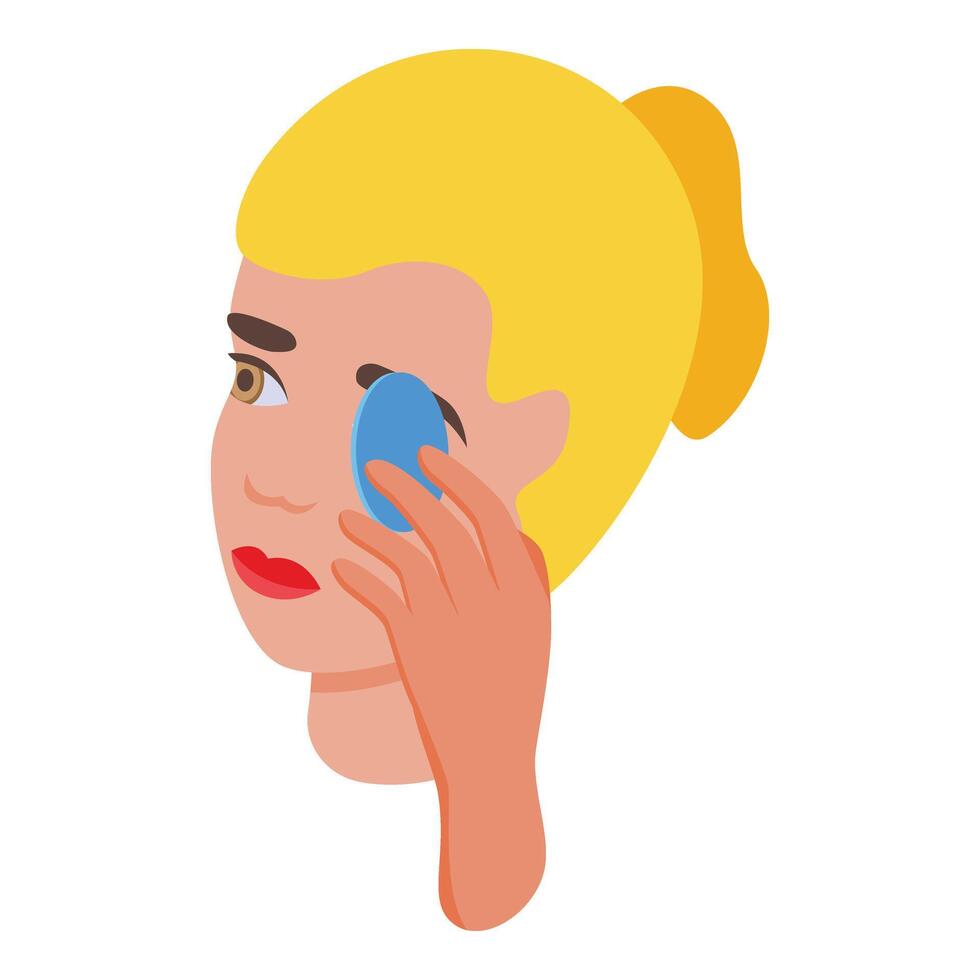 Blonde girl makeup removal icon isometric vector. Asian best cosmetics vector