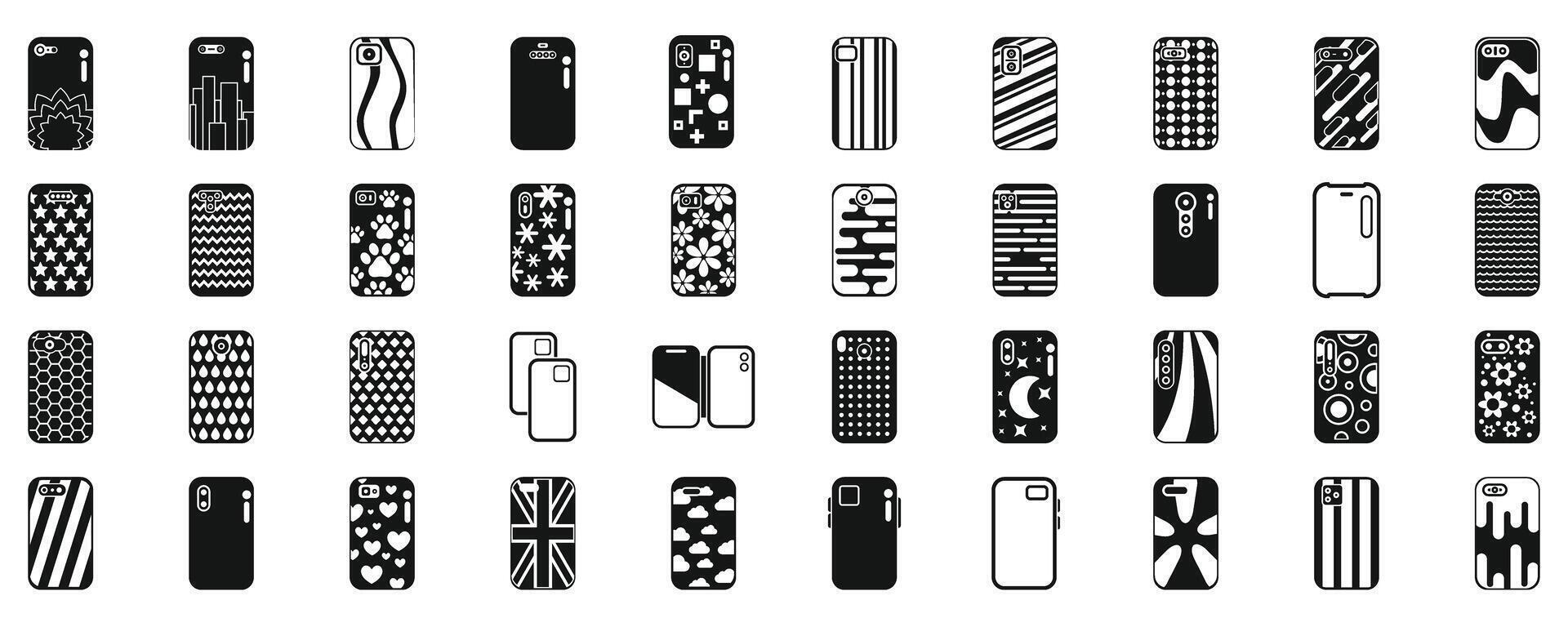 Case mobile phone icons set simple vector. Pro camera vector