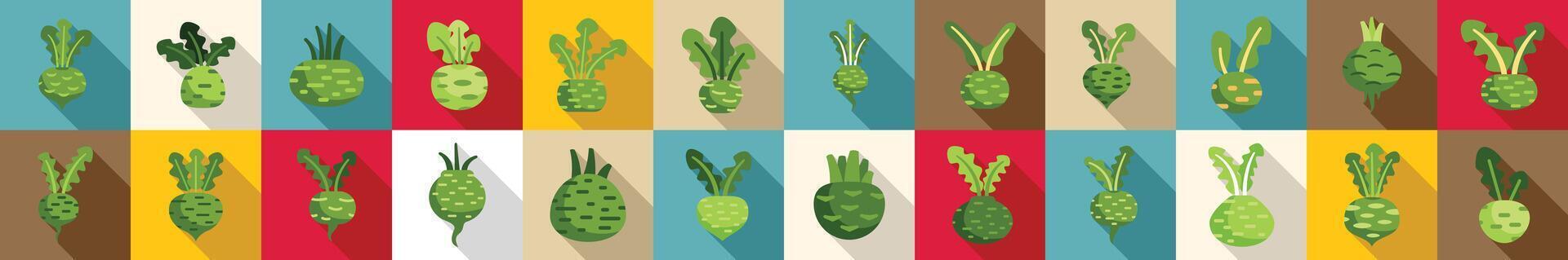 Kohlrabi icons set flat vector. Agriculture cabbage vector