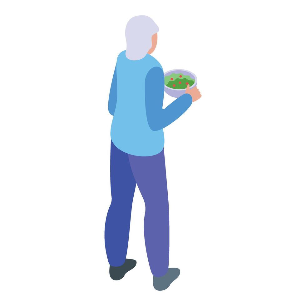 Old person salad cooking icon isometric vector. House cook vector