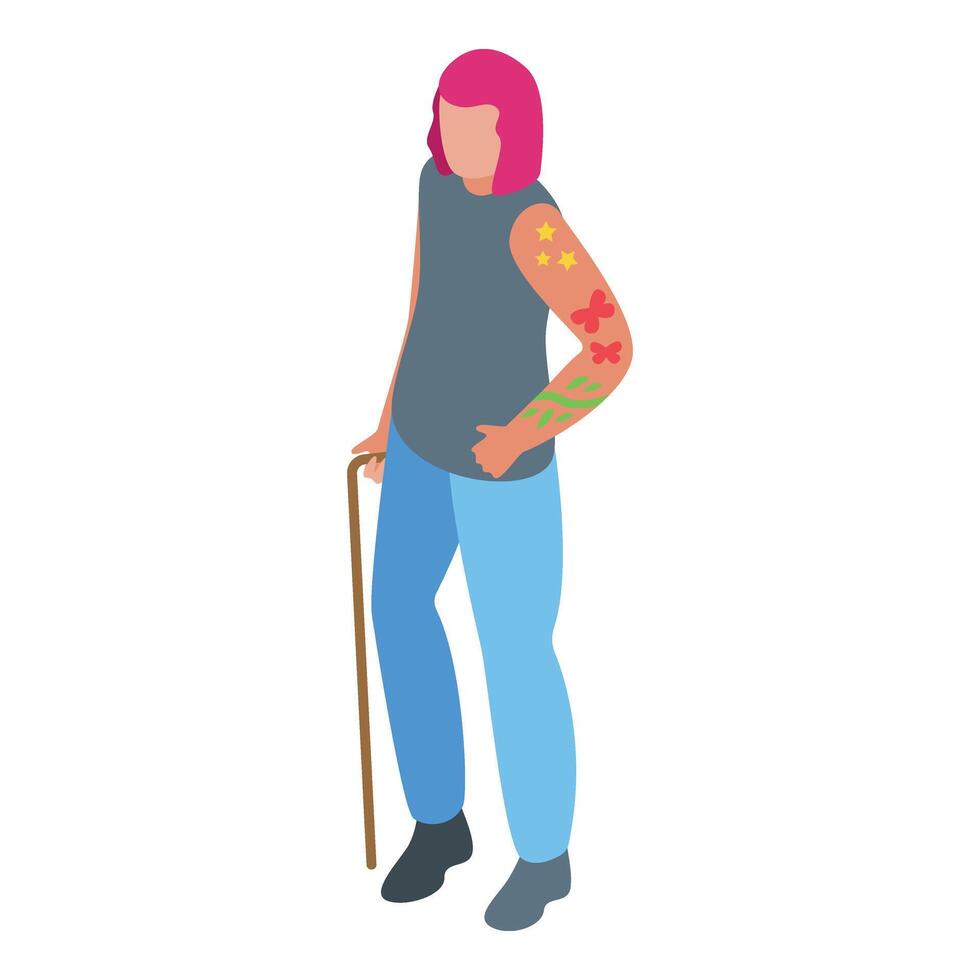 Old female with tattoos icon isometric vector. Retirement person vector