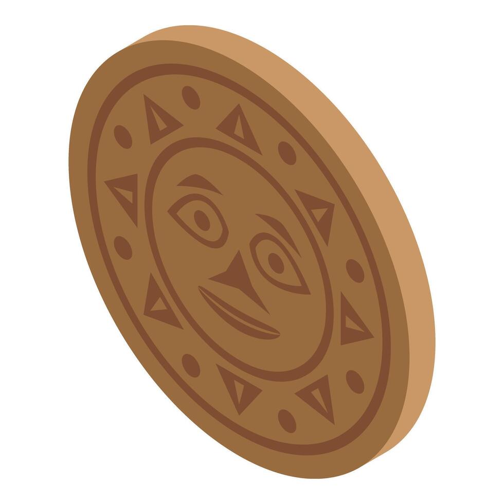 Circle wooden totem icon isometric vector. American statue vector