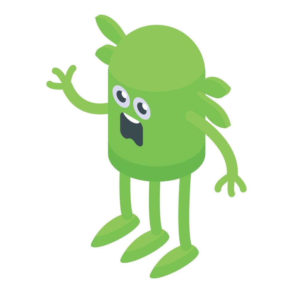 Green three leg monster icon isometric vector. Troll gremlin vector