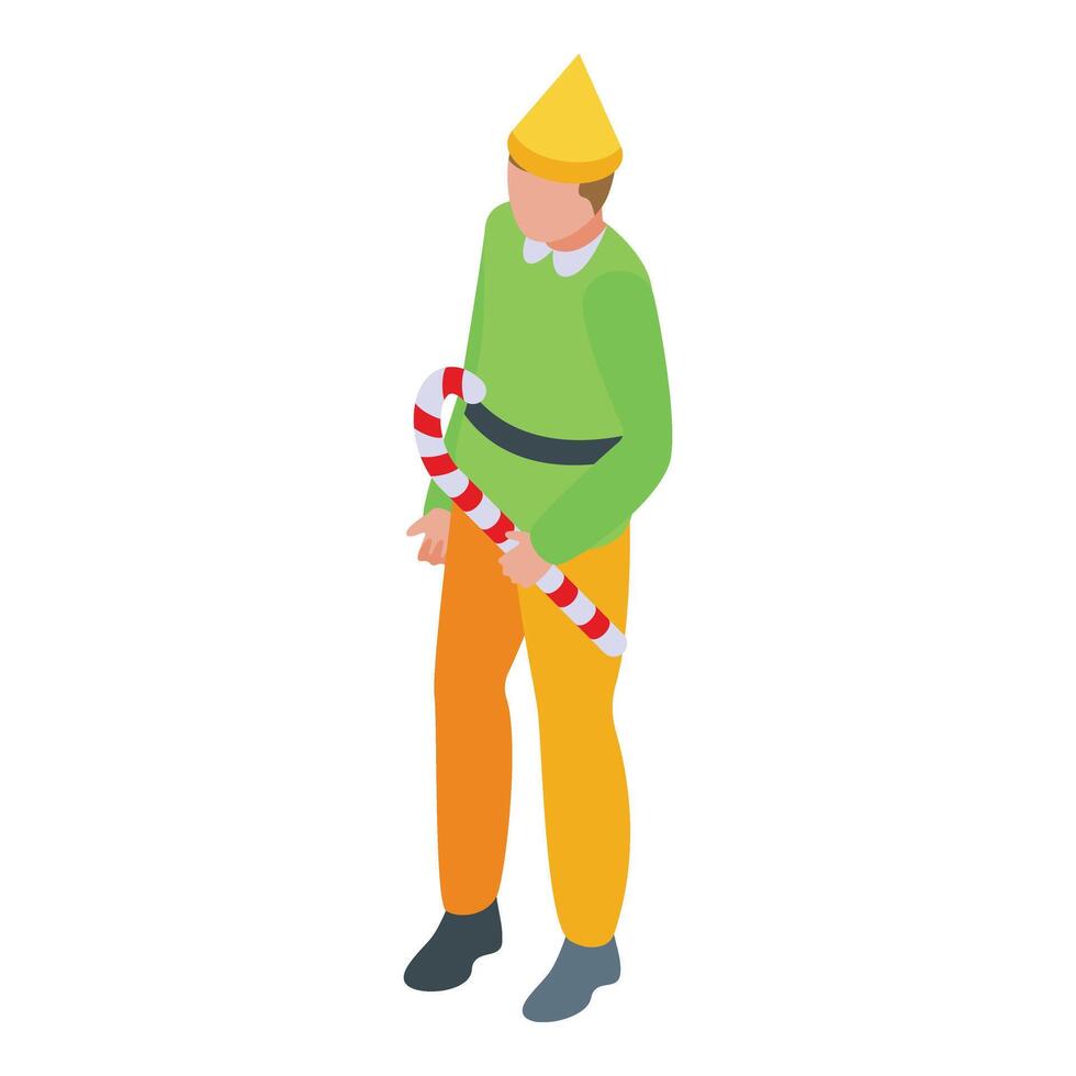 Elf with Christmas candy icon isometric vector. Festive enchanting character vector