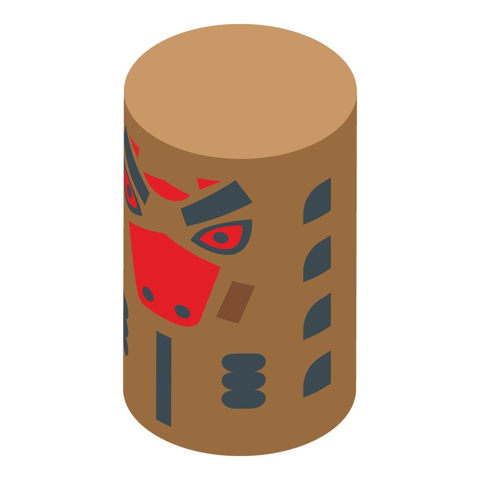 Wooden aztec totem icon isometric vector. Alaska native vector