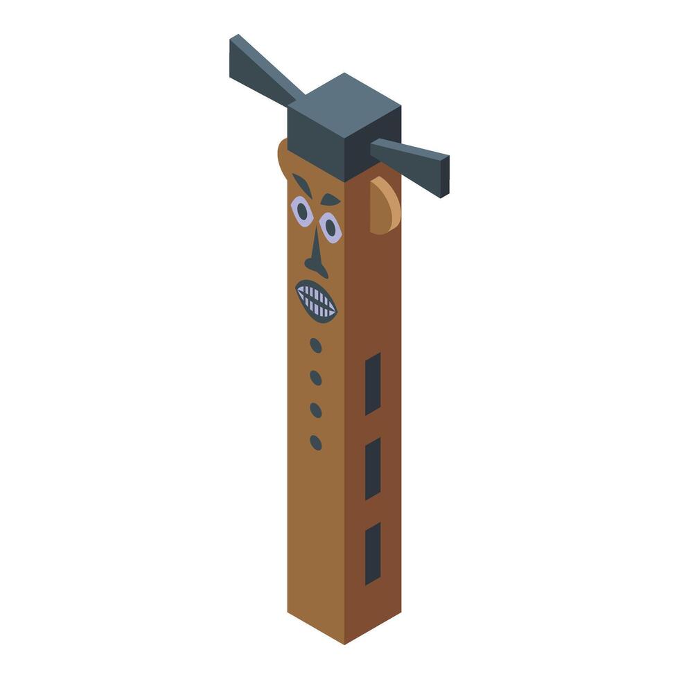 Wooden totem icon isometric vector. Statue maya vector