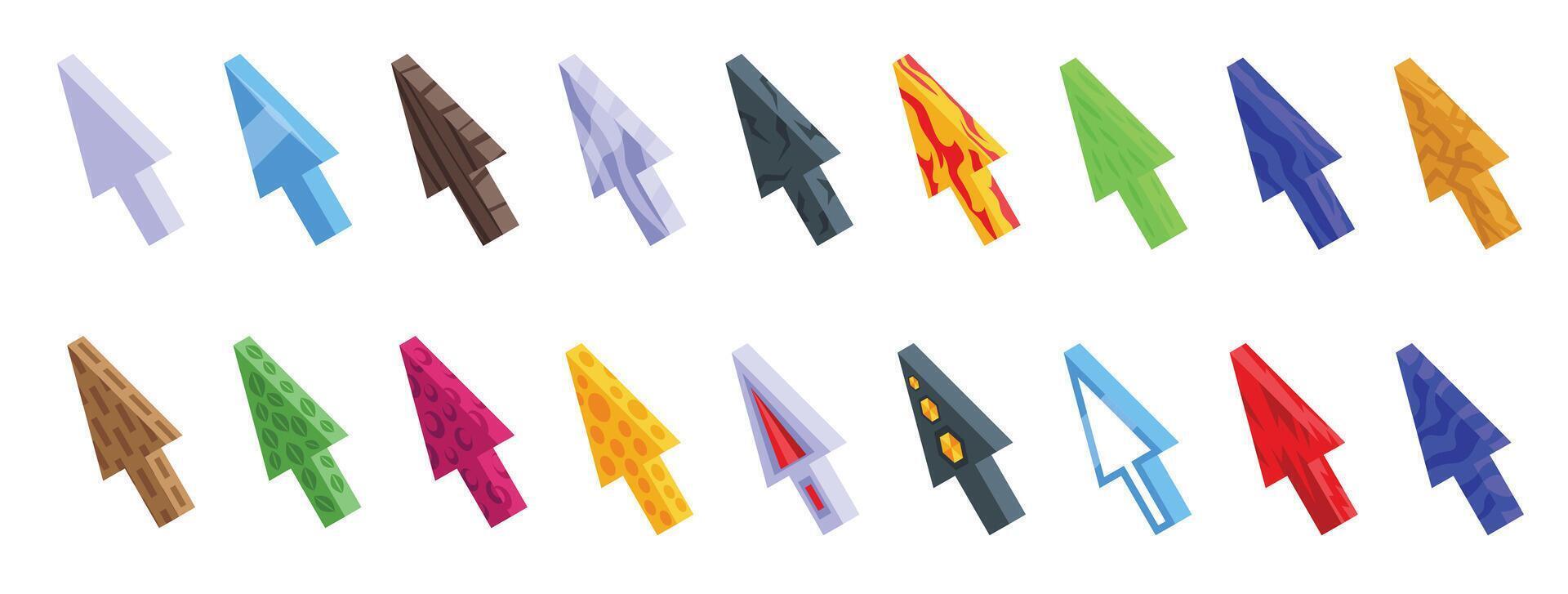 Game ui arrow icons set isometric vector. Mouse cursor play vector