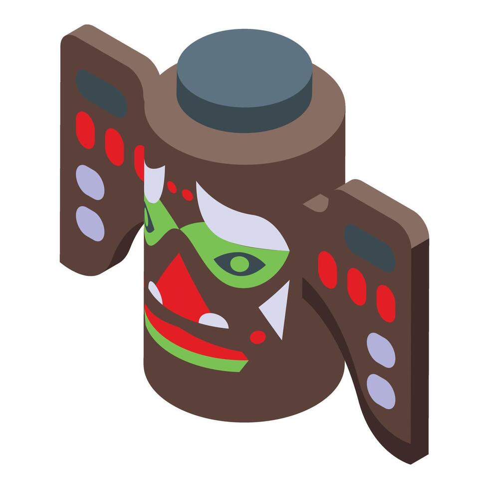 Wooden idol culture icon isometric vector. Indian american vector