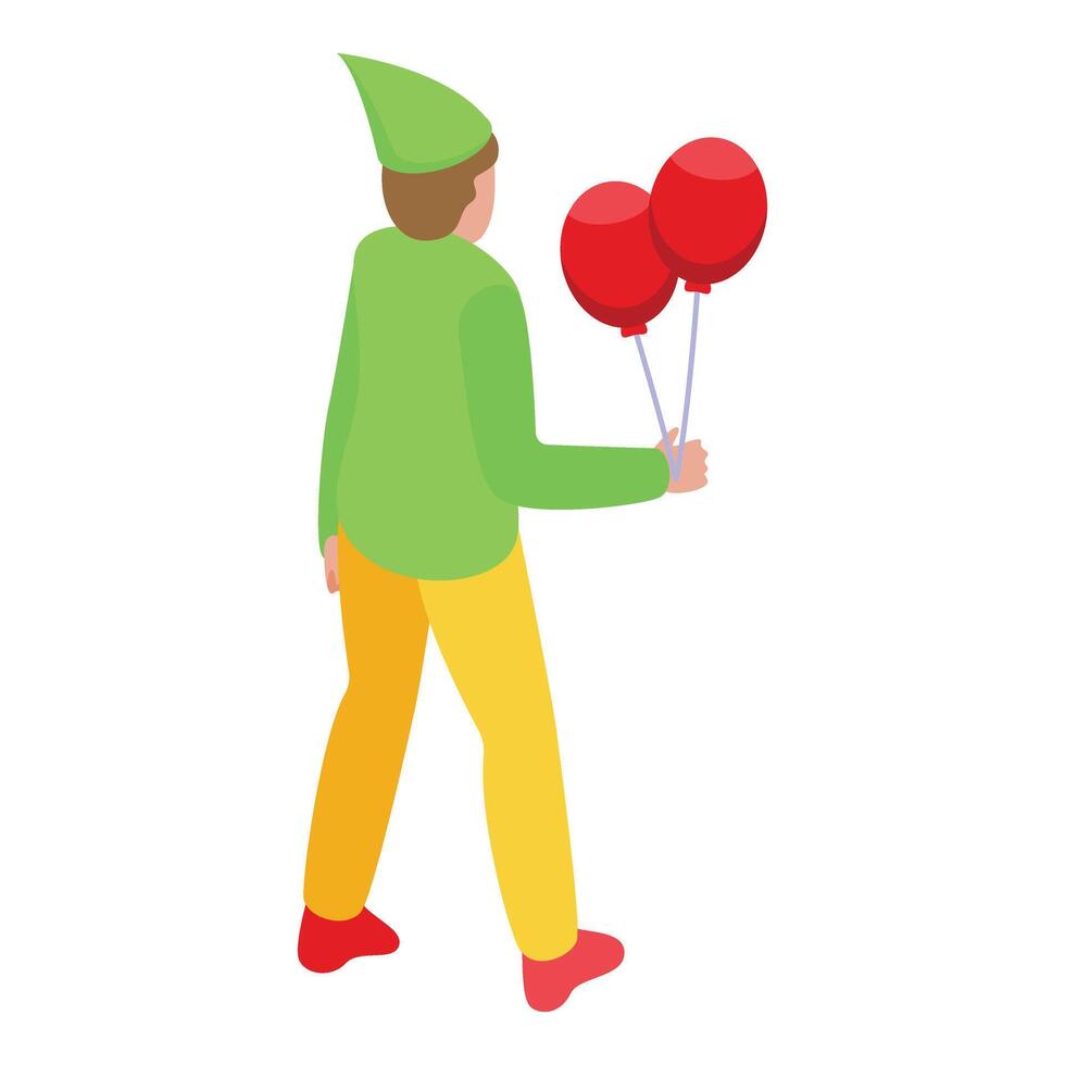 duende con globos icono isométrica vector. jubiloso duendecillo personaje vector