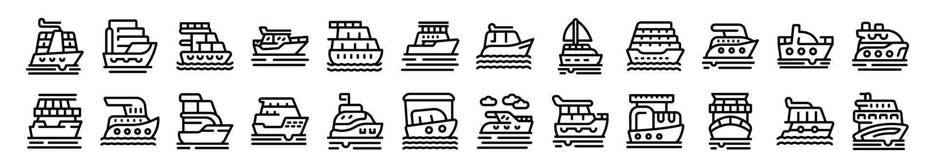 Luxury trip boat icons set outline vector. Cruise sea ship vector