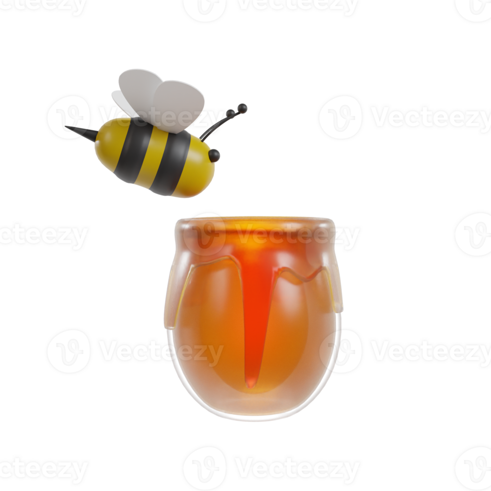 honey and bee 3d icon render clipart png