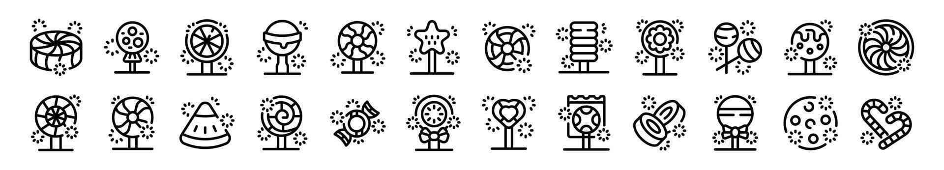 Lollypop icons set outline vector. Spiral round sweet vector