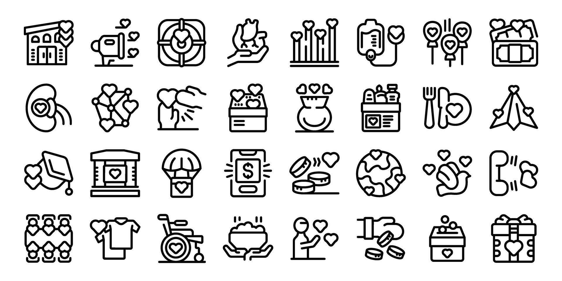 Sharing is caring icons set outline vector. Give donate money vector