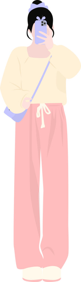 cute cartoon girl holding a cellphone png