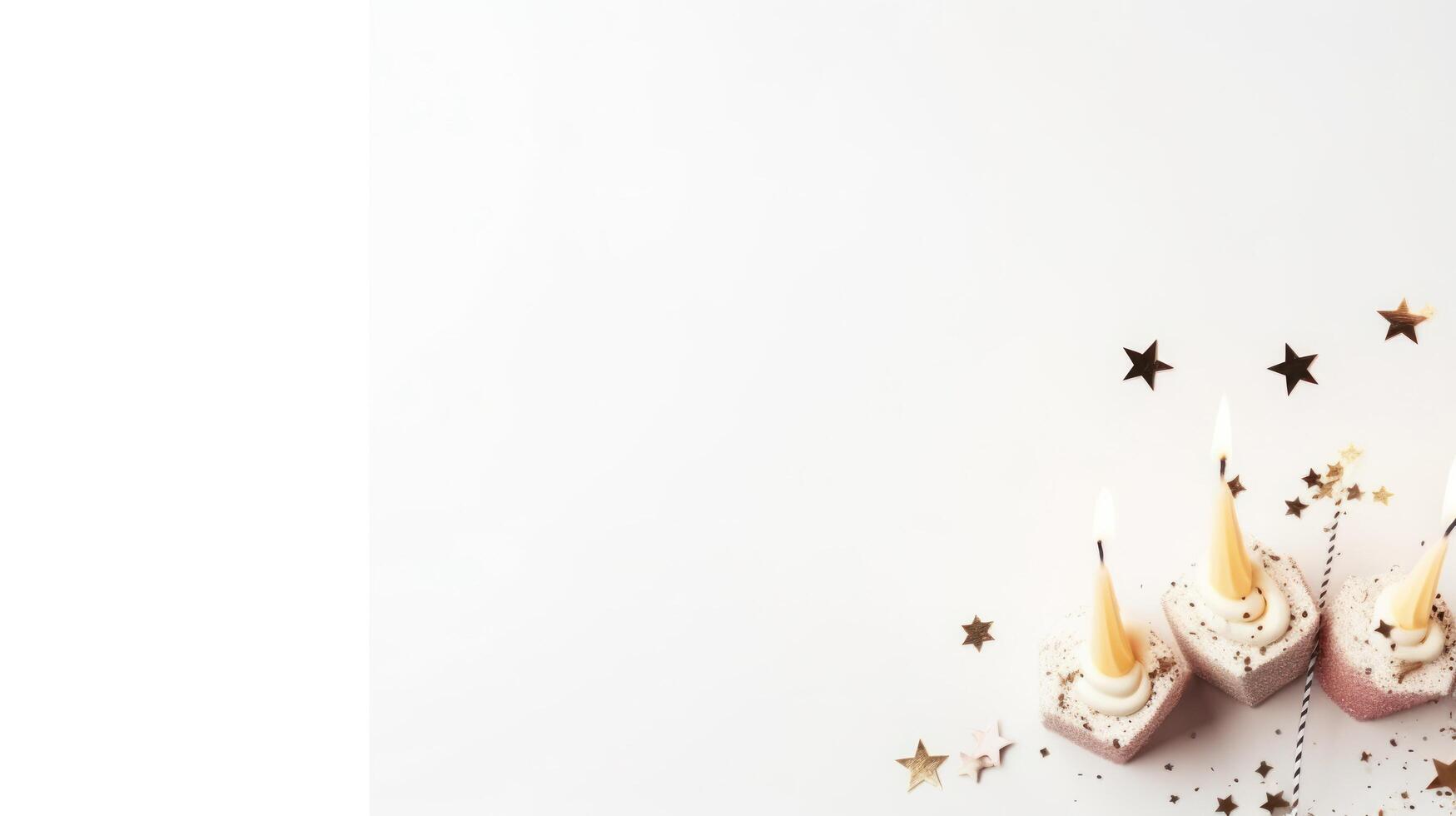 AI generated birthday holiday background, cakes with candles and copy space photo