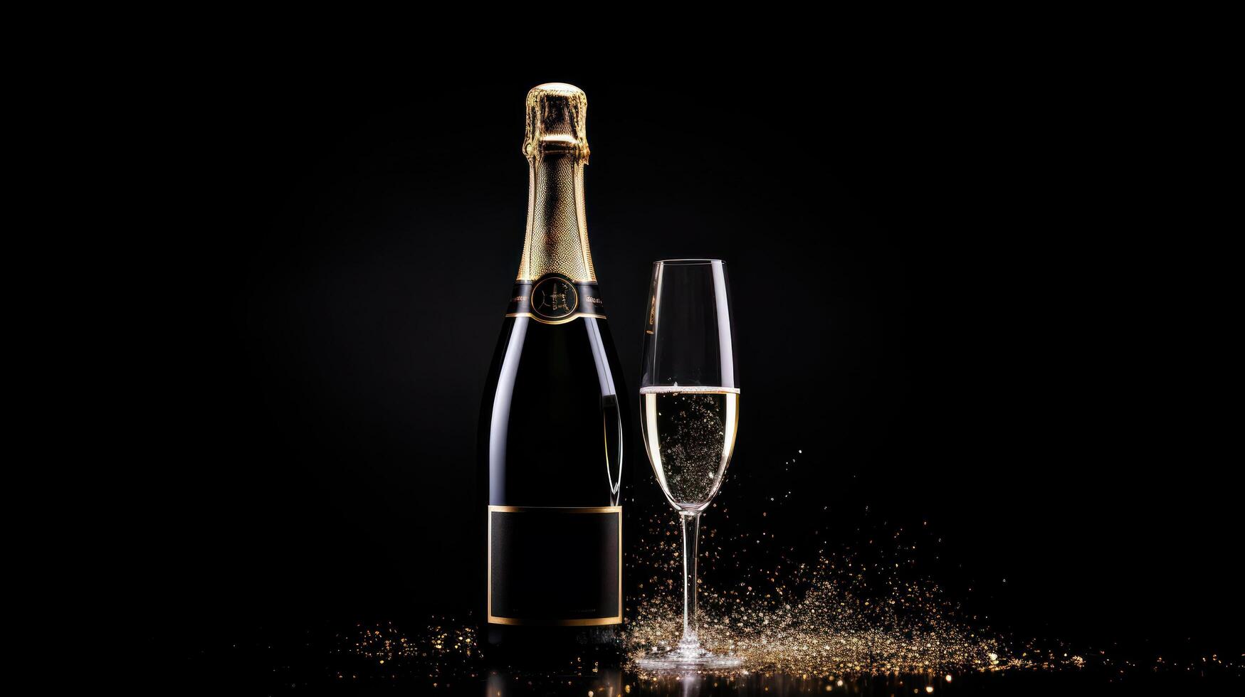 AI generated Champagne Bottle on Black Background This image captures photo