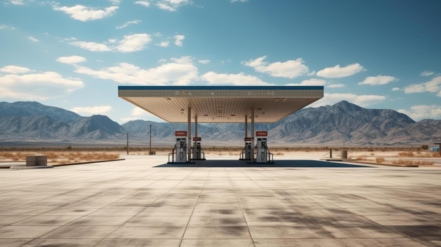 AI generated Empty modern gas station in USA desert large copyspace photo