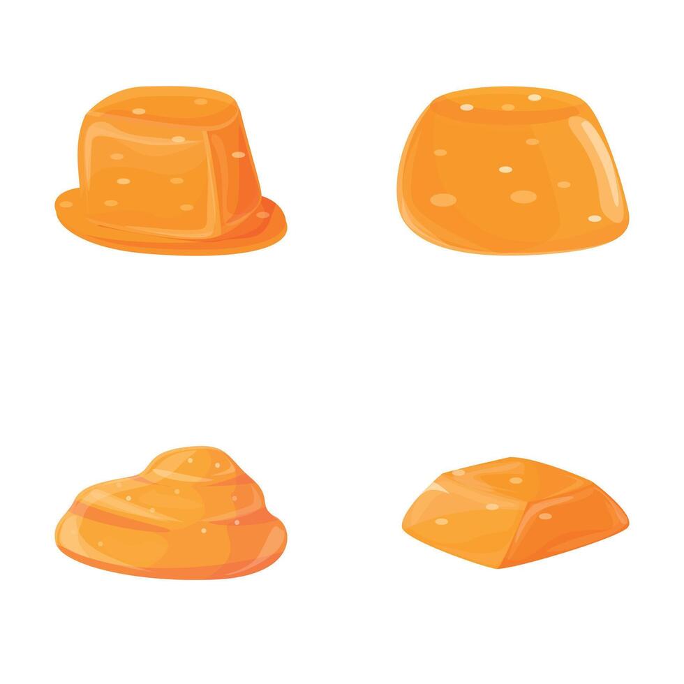 Salted caramel icons set cartoon vector. Salted toffee caramel piece vector