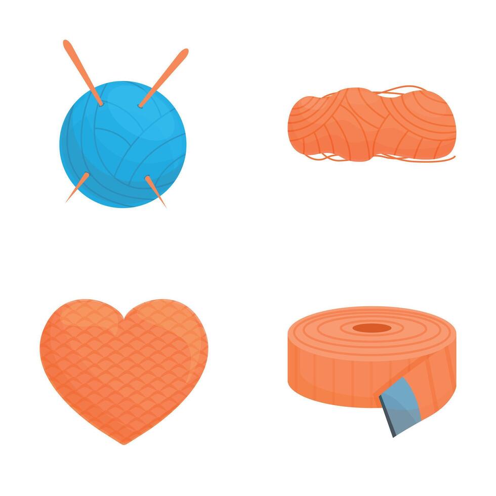 Knitting icons set cartoon vector. Knitting thread needle and measuring tape vector