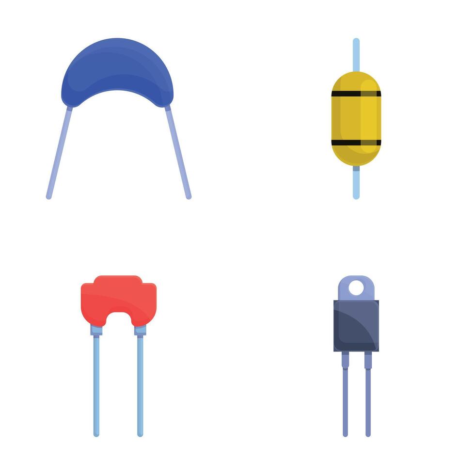 Capacitor icons set cartoon vector. Capacitor and resistor vector