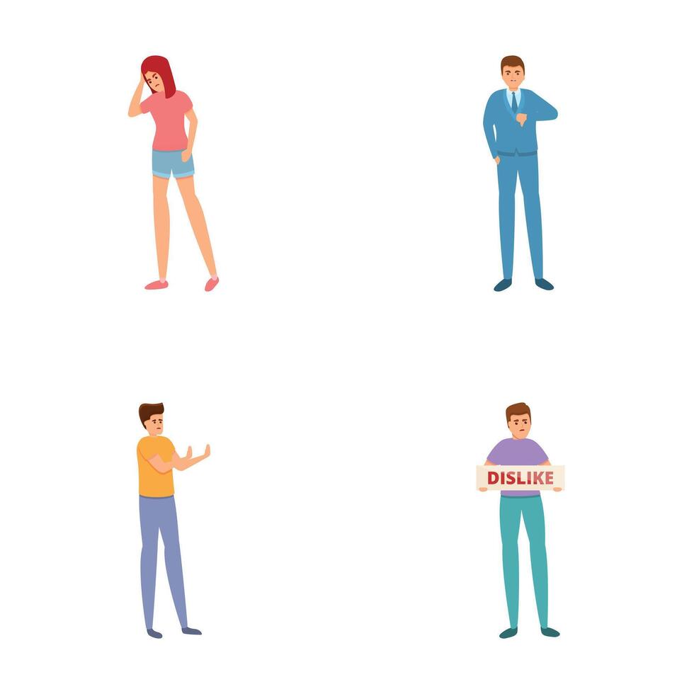 Dislike concept icons set cartoon vector. People with negative gesture vector
