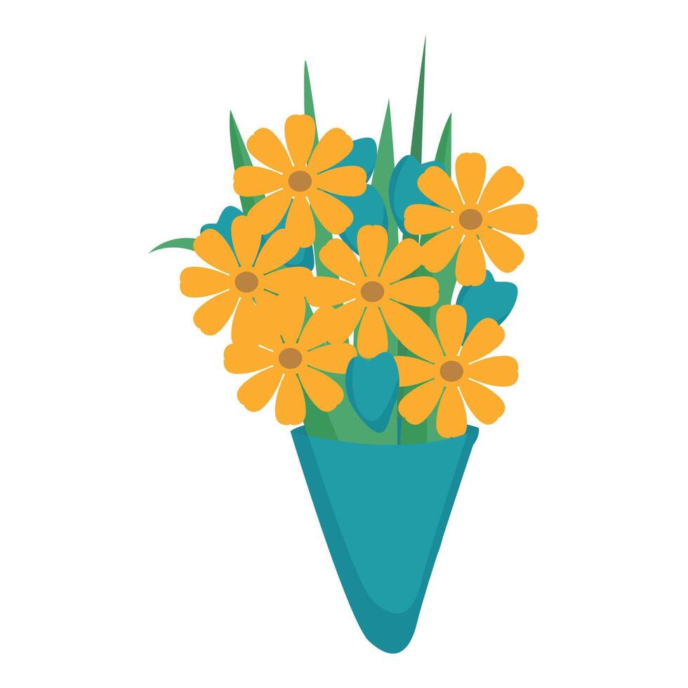 Yellow spring flowers icon cartoon vector. Delivery bouquet vector