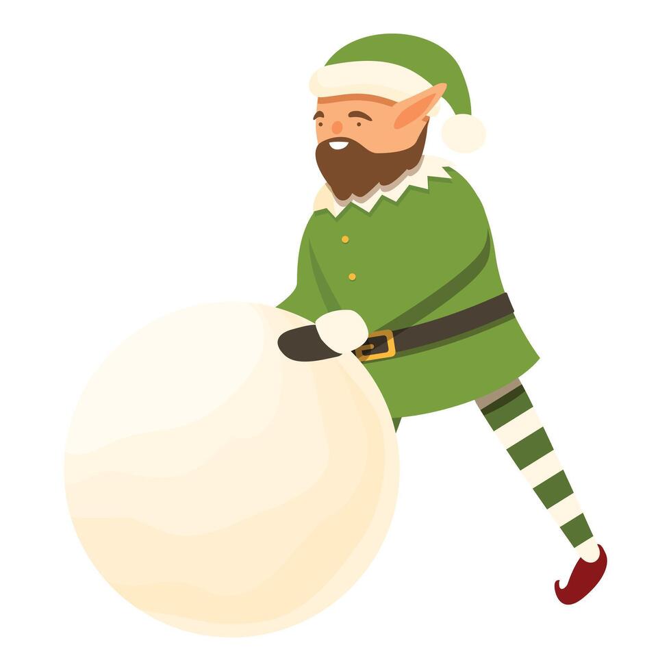 Elf make big snow ball icon cartoon vector. Holiday winter fun vector