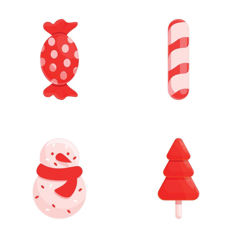 Christmas candy icons set cartoon vector. Red christmas striped lollipop vector